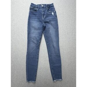 Good American Jeans Womens 2/26 Blue High Rise Skinny Distressed Denim GWES504T